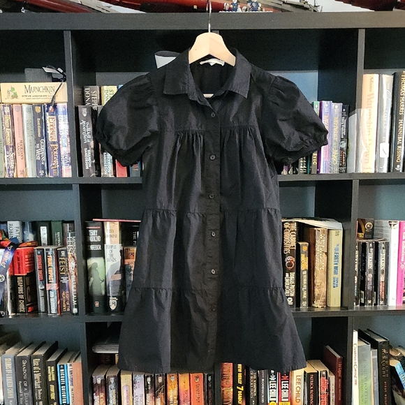 Planet Gold Dresses & Skirts - Planet Gold Black Tiered Button-Front Mini Dress